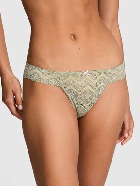 Victoria’s Secret PINK Slate Green Lace Thong Panty NEW Medium